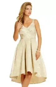 Eva by Eva Franco 241204 Womens Zander V-Neck Hi-Low A-Line Dress Beige Size 0