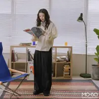 在飛比找momo購物網優惠-【MO-BO】羅紋V領澎袖上衣
