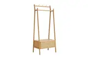 MIUZ Solid Wood Clothes Rack American Oak Stand with Hooks and Shelves for Coat Hat Shoe Storage