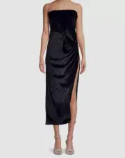 Bardot Women Black Everlasting Velour Strapless Midi Dress Size XXL