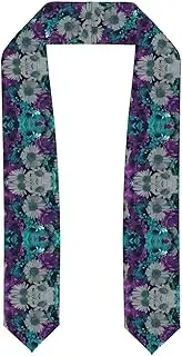 [SKKNT] Purple And Teal Flowers Print Graduation Shawl Stole For Academic Commencements Honor Sash Congratulations Gift, Flattened, One Size