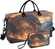 [ZRYSMY] Duffel Bag for Traveling, Dragon Warrior Landscape Travel Bag Gym Bag, with Multiple Interior Pockets Shoulder Weekender Bag for Women Men with Toiletry Bag 20.5L x 1.9W x 13.8H, Multi-Colored