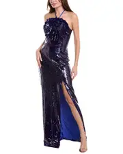 Rene Ruiz Halter Top Sequin Gown