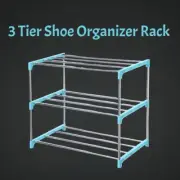 Blue 3 Tier Stackable Shoe Rack Organizer