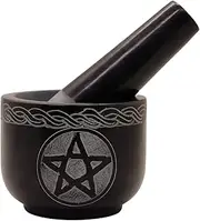 KC KULLICRAFT Mortar and Pestle Set Unique - Black Pestle and Mortar Bowl Solid Stone Grinder for Herbs Spice Guacamole Garlic Ginger Root