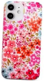 Case 5.4", Cute Clear Flowers Case for iPhone 12 Mini Pink Fragmented Flowers