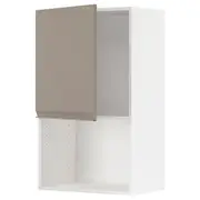 METOD wall cabinet for microwave oven, white/Upplöv matt dark beige, 60x37x100 cm