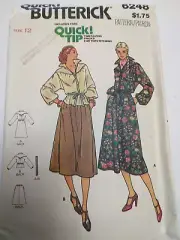 Dress Top Skirt Belt 12 Butterick 6248 Sewing Pattern Quick UC FF VTG 70s Loose