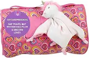 Emily Rose Rollup Toddler Kids Sleeping Nap Cot Mat | Removable Pillow & Unicorn Lovey Included | 100% Cotton for Daycare, Preschool, Travel Naps | Portable, Cozy, Machine Washable (Playful Hearts)