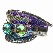 Purple Burning Man Steampunk Captain Hat with 3D Goggles for Festival