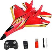 RC Aircraft Plane Toys Easy to Fly Gyro Stabilizer Light Foam -Remote Control Aircraft for Young Beginners Gift, Red Single Battery