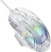 S80 USB Wired Gaming Mouse, Programmable 7200 DPI PC Mouse, 12 Rainbow RGB Backlit Mouse, for Computer, PC, Laptop, Desktop, Transparent
