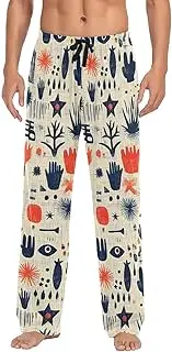 [WOIWB] Men’s Pajama Pants Ethnic Style Pattern Lounge Pants with Pockets Drawstring Elastic Band S