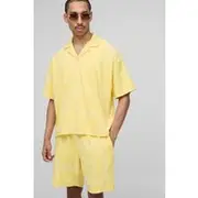 Mens Yellow Oversized Boxy Jacquard Towelling Polo & Short Set