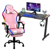Advwin Gaming Desk RGB LED Light & Gaming Chair RGB LED Massage Office Chair