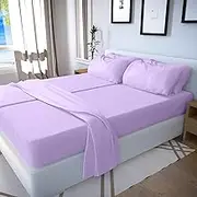 Real 400 Thread Count, 100% Egyptian Cotton Split Sheet Set for Adjustable Bed [Split Queen - 5 PC Size, Lilac Color] Bedsheet Sets, Fit Upto 10" Deep Pocket, Satin Weave