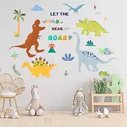 Amimagen Dinosaur Wall Stickers - Dino Palm Tree Wall Decals - Nursery Kids Baby Girls Boys Room Daycare Kindergarten Playroom Classroom Wall Decor