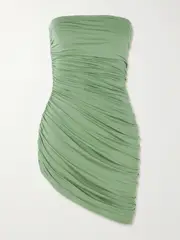 [Norma Kamali] Norma Kamali - Diana Strapless Draped Stretch-jersey Mini Dress - Green - x small x small Green