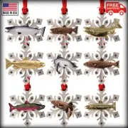 Pewter Salmon Snowflake Christmas Holiday Tree Ornament 6 Styles Made in the USA