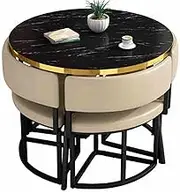HOLGVE Small Office Reception Room Club Table and Chair Set, Space Saving Negotiation Table and Chair Set, Round Office Table with Chairs Set of 5(Beige)