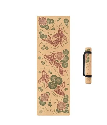 SatoriConcept Cork Yoga Mat - 100% Eco Friendly Cork & Rubber 72” x 24” Koi Fish