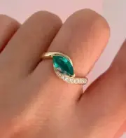 2.13 Ct Marquis Cut Natural Emerald Diamond Proposal Ring 14K solid Yellow gold