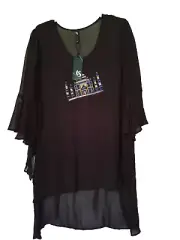Beautiful Taking Shape Size 14 (XS) Black Sheer Bell Sleeve Top BNWT Applique