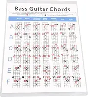 Lovermusic 11.93" x 8.50” White Bass Guitar Chord Chart Poster Sheet for 4 Strings Trumpet