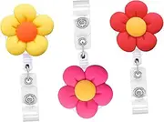 HORIALENCE 3Pcs Flower Shaped Badge Clips Retractable Id Card Holders for Nurses Students and Office Staff Sturdy Alligator Clip Lightweight and