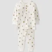 Little Planet by Carter's Leaf Print Waffle Knit Henley Shirt & Pants Set 6M.