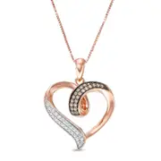 0.2 CT. T.W. Champagne and White Natural Diamond Heart Loop Pendant in 10K Rose Gold