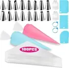 Piping Bags and Tips Set, Cakes Decorating Supplies Kit with 100pcs 12 Inch