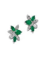 Bloomingdale's Fine Collection Emerald & Diamond Flower Cluster Stud Earrings in 14K White Gold