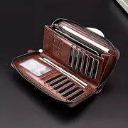 Men's Faux Leather Zipper Wallet with Multiple Card Slots Wrist Strap - Slim Stylish for Everyday Use