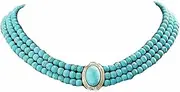 [Caiguoer] Turquoise Necklace Crystal Choker Bead Necklace Accessories for Women Girls Metal, 1 stück (1er Pack), Metal