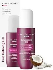 Bare Anatomy Curl Defining Gel | For Well Defined Shiny Curls | Curl Retention & 2X Frizz Protection For 48 Hours | Coconut Oil| Hyaluronic Acid & Castor Oil | Sulphate & Paraben Free | 4.9 Floz