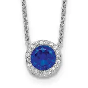 Sterling Silver Cheryl M Rhodium-Plated Brilliant-Cut Lab Created Dark Blue Spinel And White Cz Round Halo 18.25 Inch Necklace