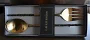SALAD SERVING SET OF SPOON AND FORK - CHEETAH PATTERN - MADE IN INDIA - NEW