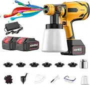 Cordless Paint Sprayer 21V MAX Battery, HVLP Spray Paint Gun with Brushless Motor and 6 Copper Nozzle, 800W Cordless Paint Sprayer for Home Interior and Exterior, House Painting