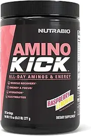 NutraBio Amino Kick - Amino Acid Energy Formula - BCAA's, Electrolytes for Hydration, Natural Caffeine (Raspberry Lemonade)