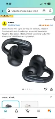 Baseus Bowie MC1 Open Ear Clip-On Earbuds, Adaptive Comfort with Anti-Drop Desig