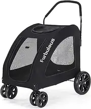 Furbulous Large Dog Stroller, Sturdy Pet Buggy, 4 Oversized Wheels with Rear Brake, Heavy Duty Pet Pram Doggy Pushchair with Brakes for Extra Large Dogs Jogger Loads up to 50kg - Black