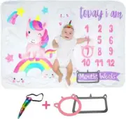 Unicorn Soft Plush Milestone Baby Blanket Set