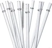 [ALINK] 10.5 in Tritan Hard Plastic Clear Straws, Long Reusable Clear Replacement Tumbler Drinking Straws for 16 oz 20 oz 30 oz Stanley, YETI, Starbucks, Mason Jars, Set of 10 with Brush