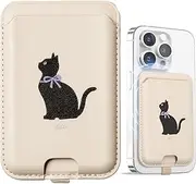 EKAX Anti-Lost Magnetic Phone Wallet, Strong Magnetic Design, Compatible with MagSafe, Holds 1 Cards, Phone Wallet Stick on iPhone and Android Smartphones,, Black Cat, Pocket, Magnetic Phone Wallet
