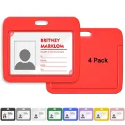 Horizontal Sliding ID Badge Holder with Clear Window Black ID Card Protector ...
