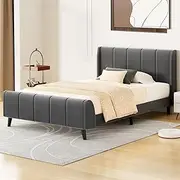 ALFORDSON Bed Frame Base King Single Size HUNDOLF Series, Mattress Topper Platform Foundation with Velvet Upholstery for Bedroom, Velvet Grey