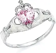 [JewelryWeb] 14k White Gold Love Heart Light Pink Irish Claddagh Celtic Trinity Knot Ring Size 7.0 Statement-Ring for Women