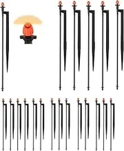 Yulaiyoen 180 Degree Micro Drip Spray Emitters: 20 Set Drip Irrigation Sprinkler Heads on 12 Inch Stakes with 1/4" Tubing, Half Circle Pattern Drip Emitters for Garden Irrigation System