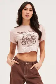 Pink Short Sleeve Crop Tee - Size M, Women's Graphic Tee